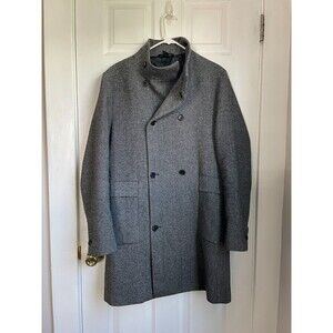 H&M Mens Winter Buttoned Over Coat Grey Size 40R  Trench Coat Modern Minimalist